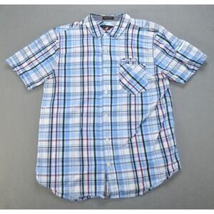 Gramicci‎ Shirt Button Up Short Sleeve Mens Size Medium Plaid Zip Pocket